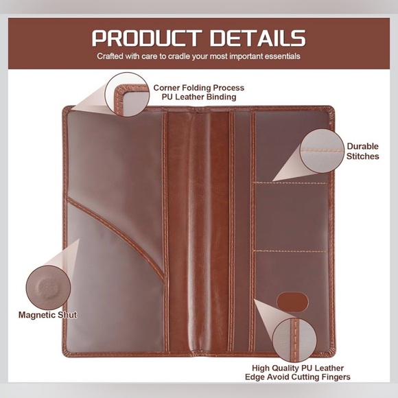 Brown Car Registration Insurance Card Document Holder with Magnet Closure - Picture 3 of 5
